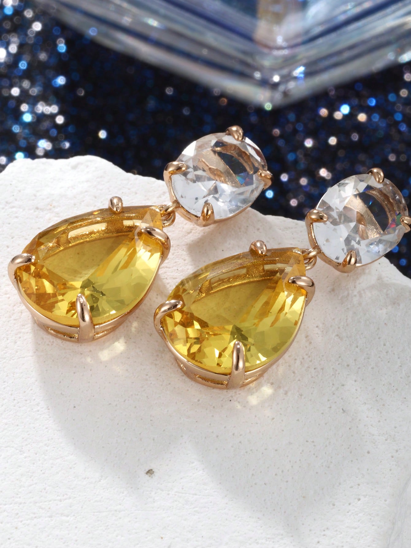 Yellow geometric zircon earrings | Fashionsarah.com