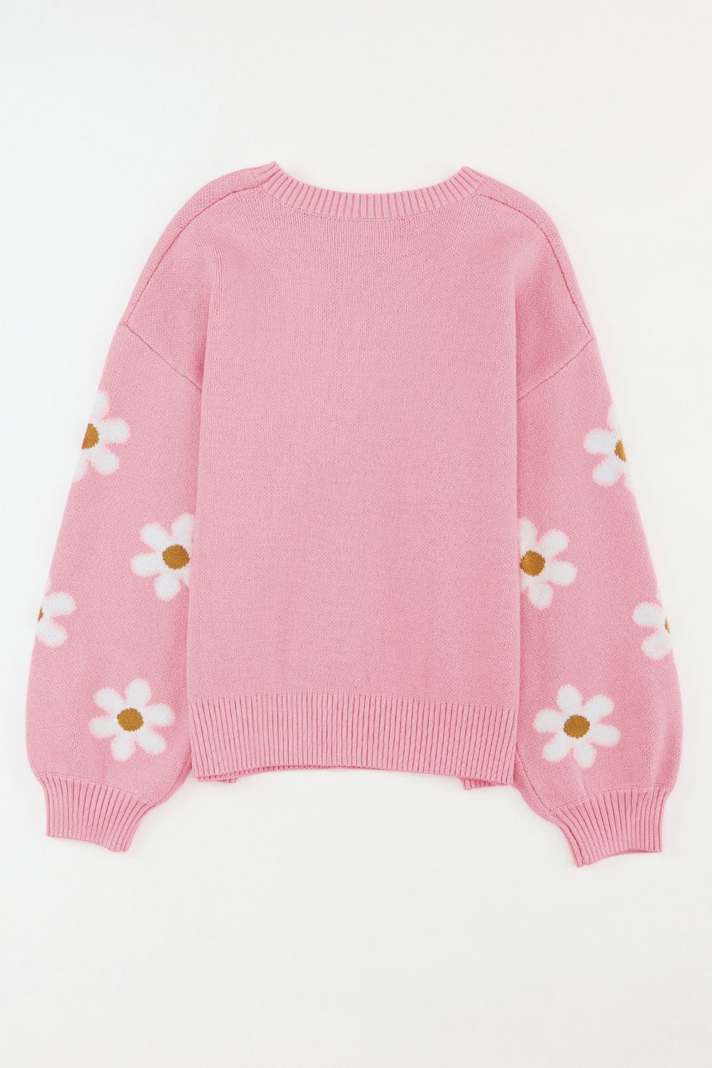 Fashionsarah.com Pink Floral Pattern Drop Shoulder Sweater