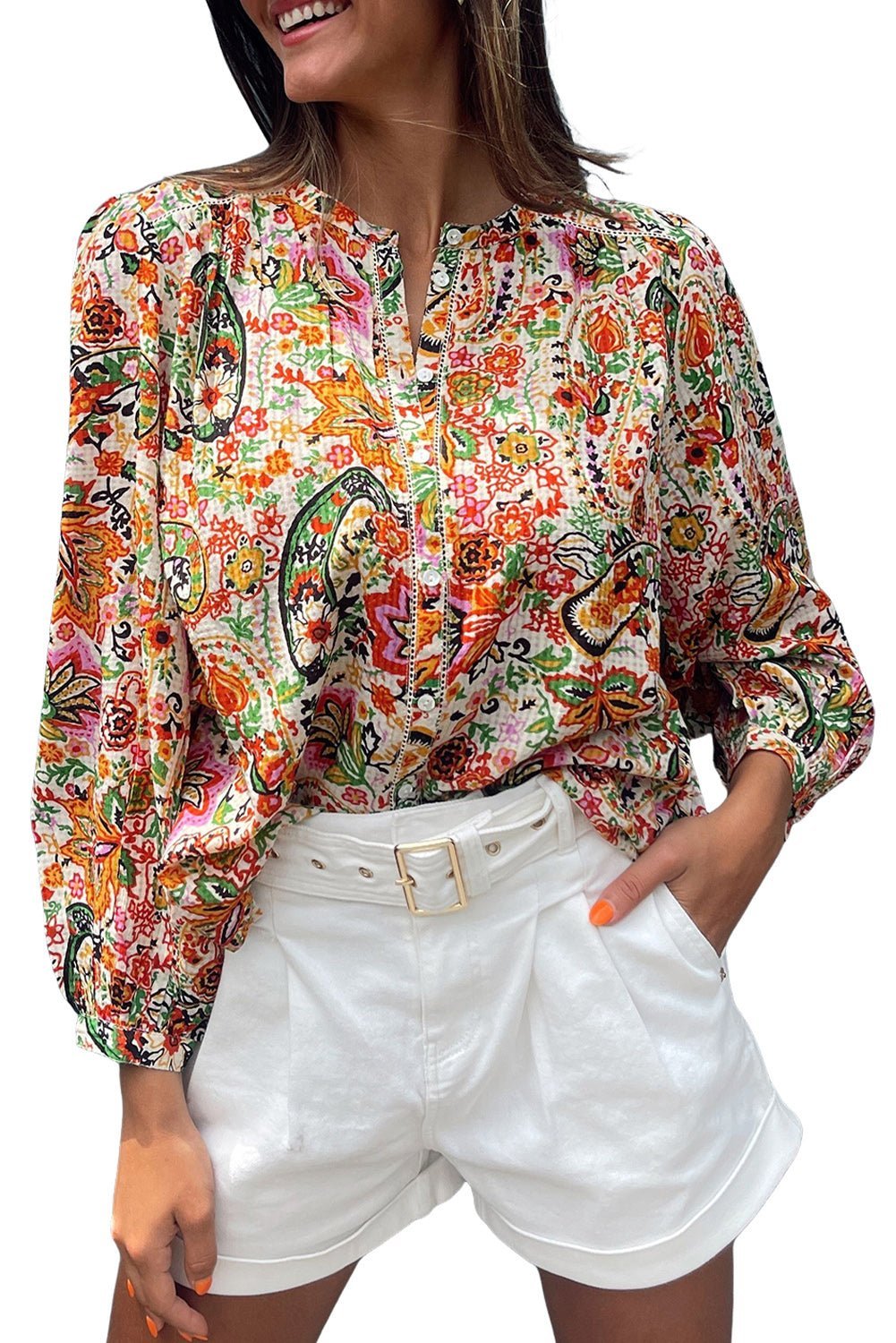 Fashionsarah.com Multicolour Floral Puff Sleeve Shirt