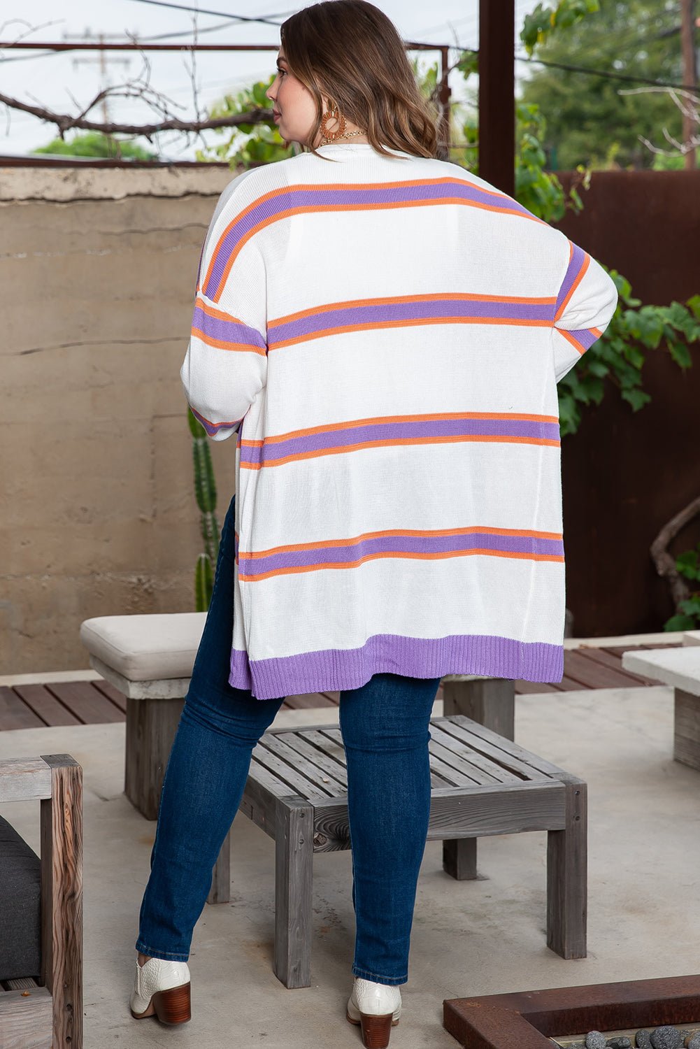 Multicolor Striped Long Sleeve Ribbed Cardigan | Fashionsarah.com