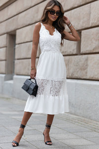 White Lace Crochet Patchwork Sleeveless Long Dress | Fashionsarah.com