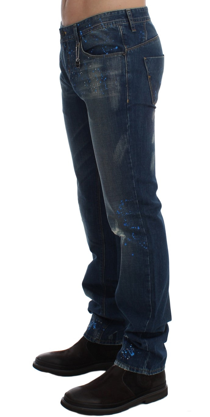 Fashionsarah.com Fashionsarah.com Costume National Chic Blue Wash Painted Slim Fit Jeans