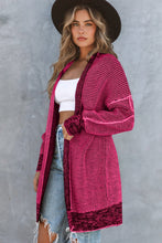 Load image into Gallery viewer, Rose Plaid Knitted Long Open Front Cardigan | Fashionsarah.com