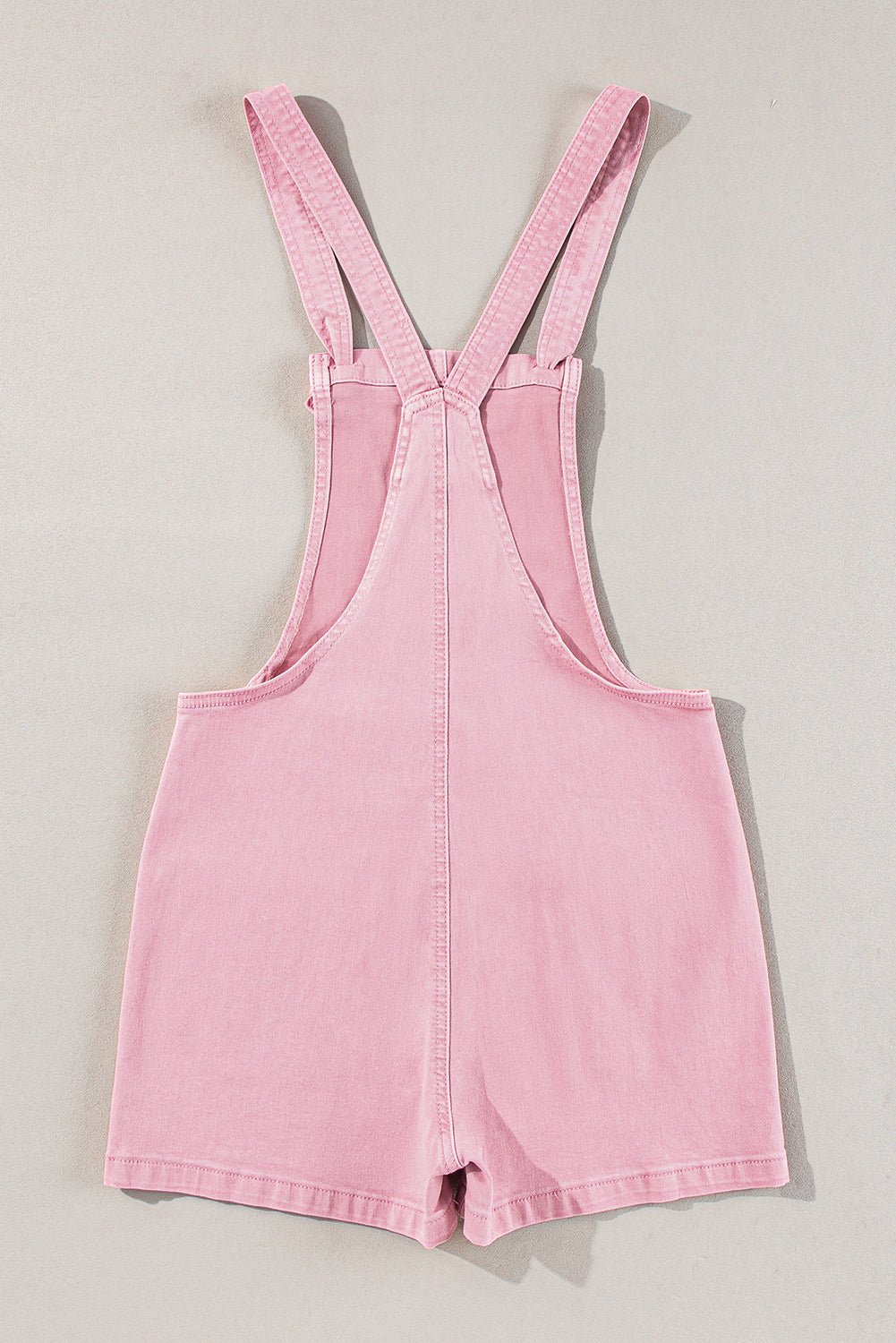 Pink Solid Color Knot Straps Denim Romper with Pockets | Fashionsarah.com