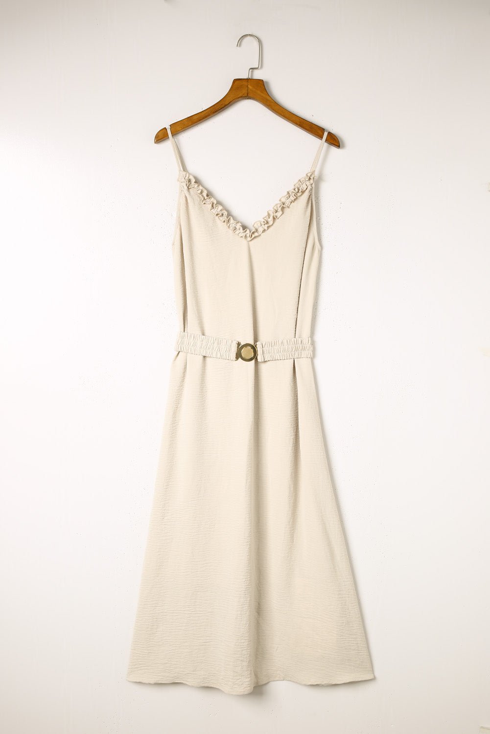 Fashionsarah.com Apricot V Neck Sleeveless Maxi Dress with Elastic Belt