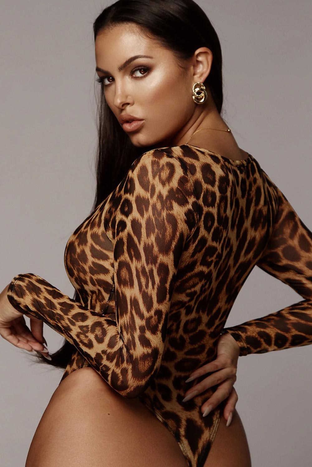 Scoop Neck Cheetah Mesh Bodysuit | Fashionsarah.com