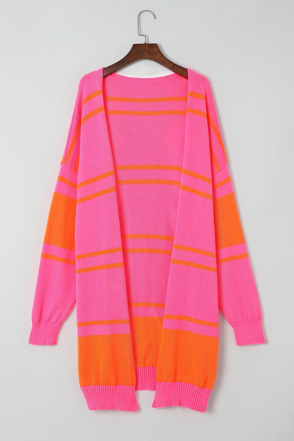 Fashionsarah.com Multicolor Striped Long Sleeve Ribbed Trim Button Cardigan