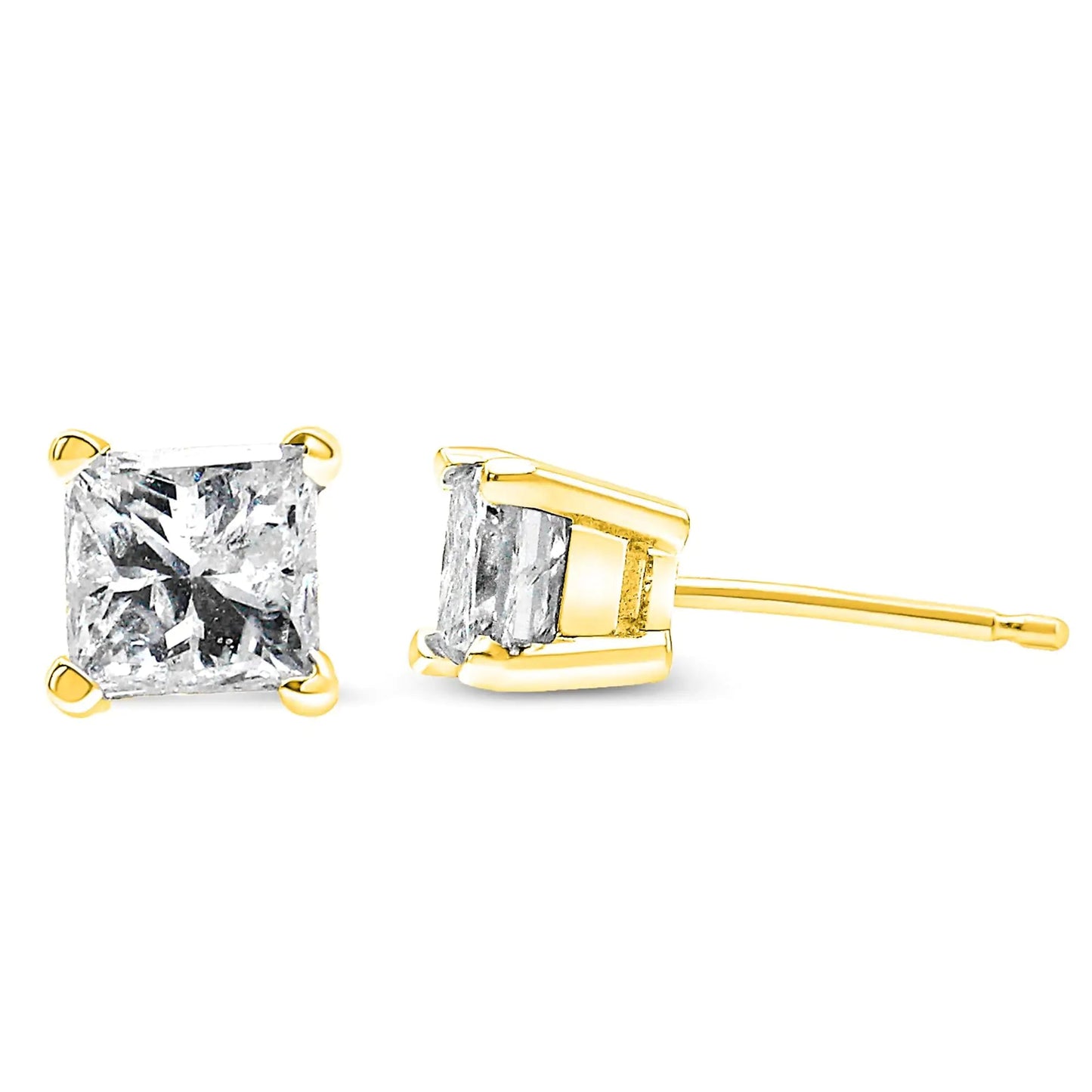 14K Yellow Gold 1/4 Cttw Princess-Cut Square Near Colorless Diamond Classic 4-Prong Solitaire Stud Earrings (H-I Color, I1-I2 Clarity) | Fashionsarah.com