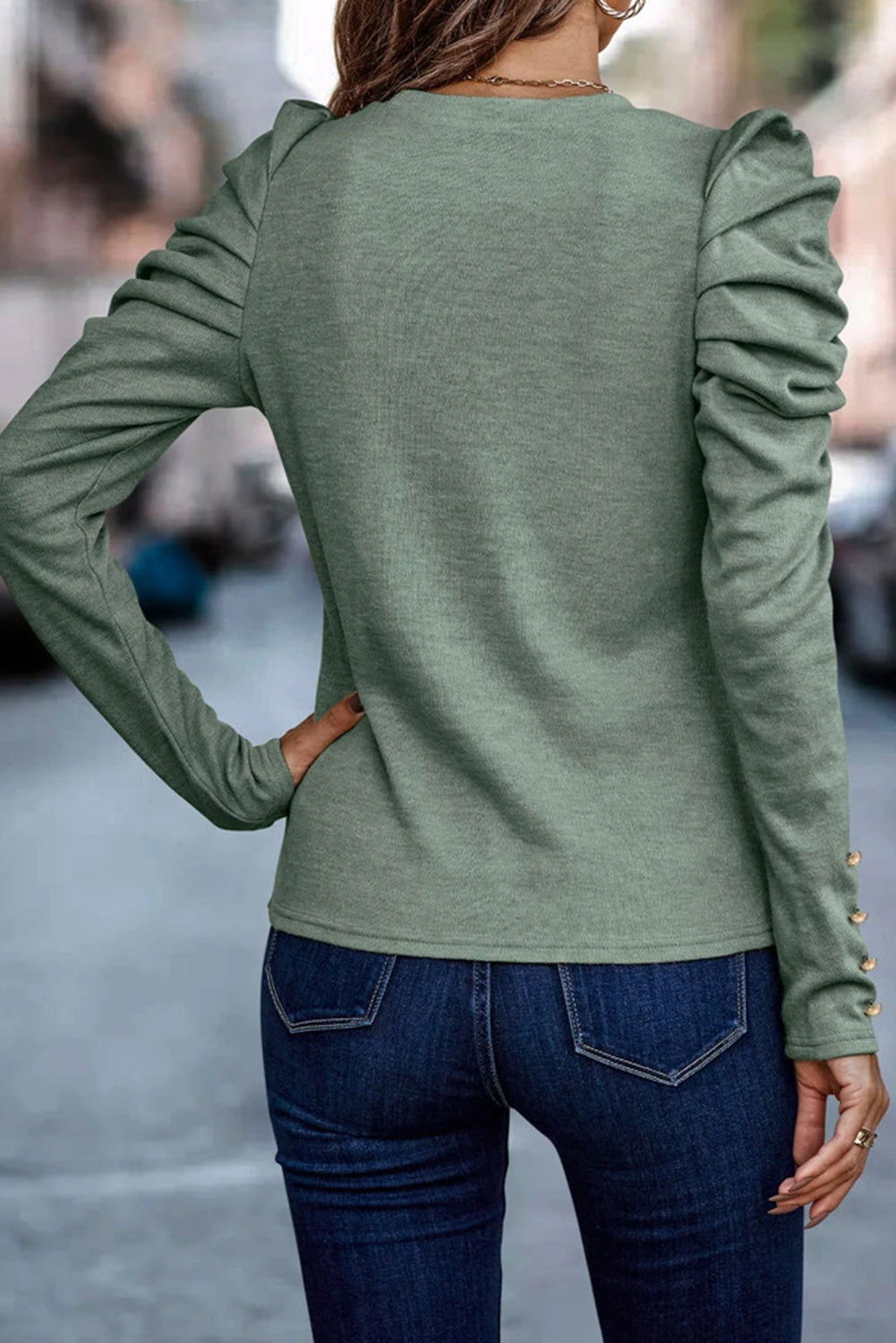 Gray Buttoned Puff Sweatershirt | Fashionsarah.com