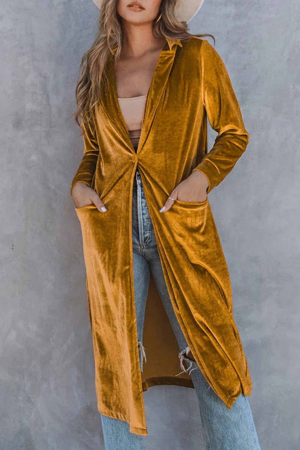 Fashionsarah.com Retro Velvet Long Sleeve Pocket Coats