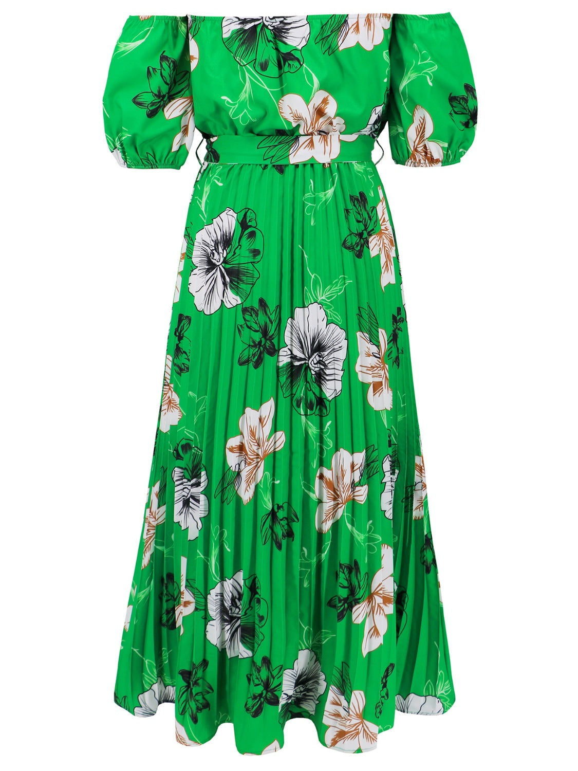 Fashionsarah.com Fashionsarah.com Pleated Floral Off-Shoulder Short Sleeve Midi Dress