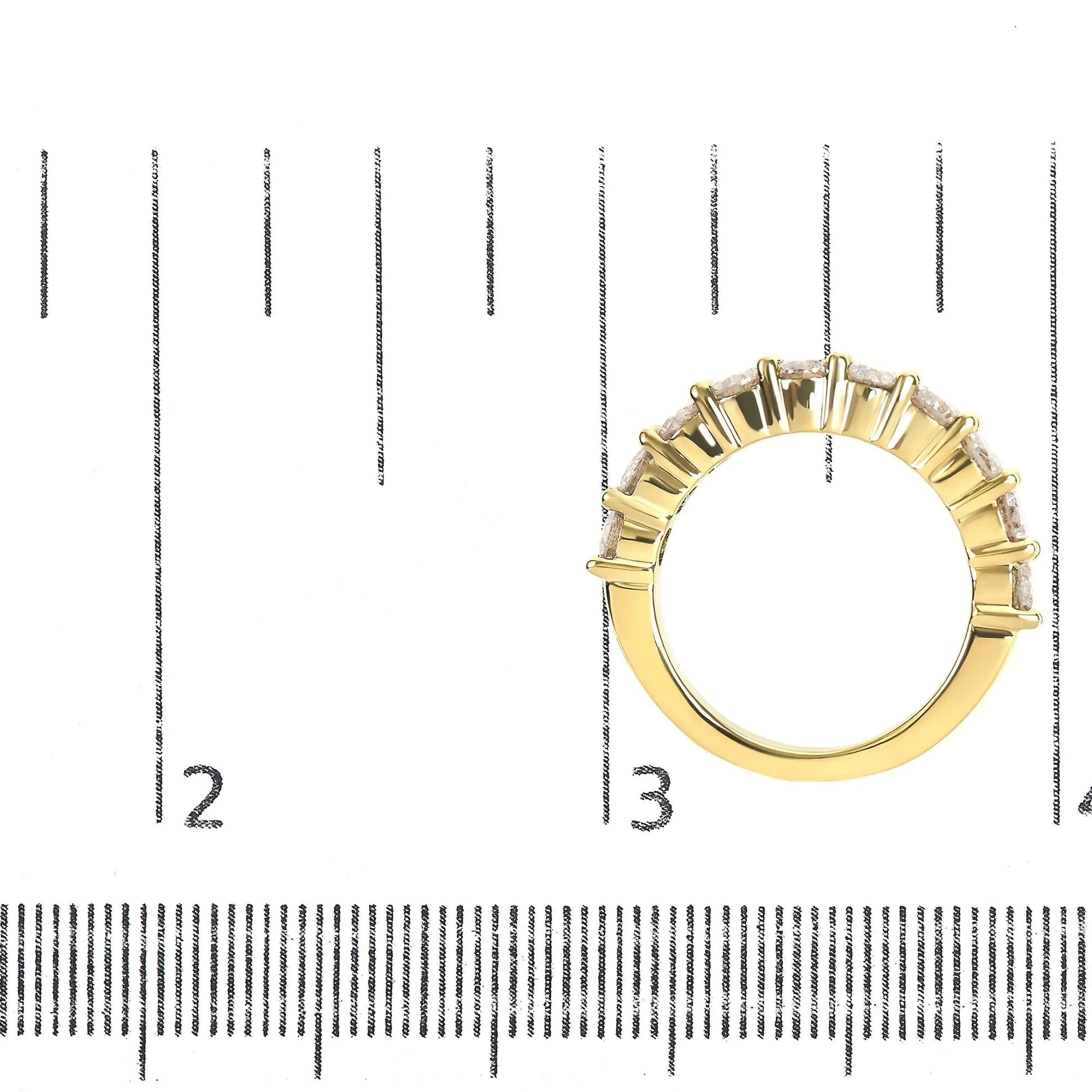 14K Yellow Gold Plated .925 Sterling Silver 2.0 Cttw Round Brilliant Cut Diamond 10 Stone Anniversary Band Ring (J-K Color, I1-I2 Clarity) | Fashionsarah.com