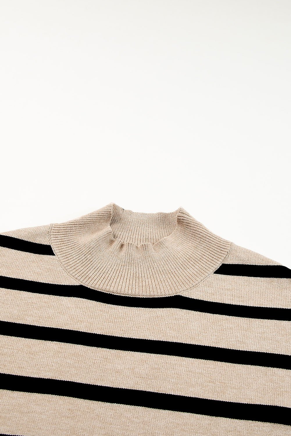 Fashionsarah.com Khaki Striped Mock Neck Bell Sleeve Knit Sweater