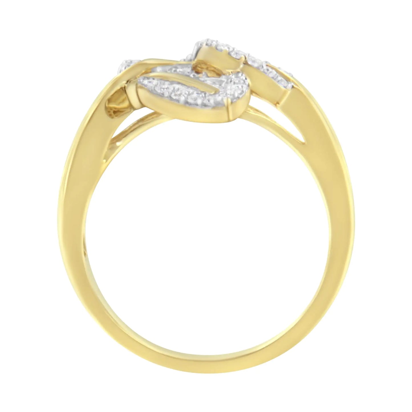 18K Yellow and White Gold Plated .925 Sterling Silver 3/8 Cttw Baguette and Round Diamond Bypass Triple Leaf Ring (I-J Color, I1-I2 Clarity) | Fashionsarah.com