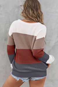 Color Block Knitted O-neck Pullover Sweater | Fashionsarah.com