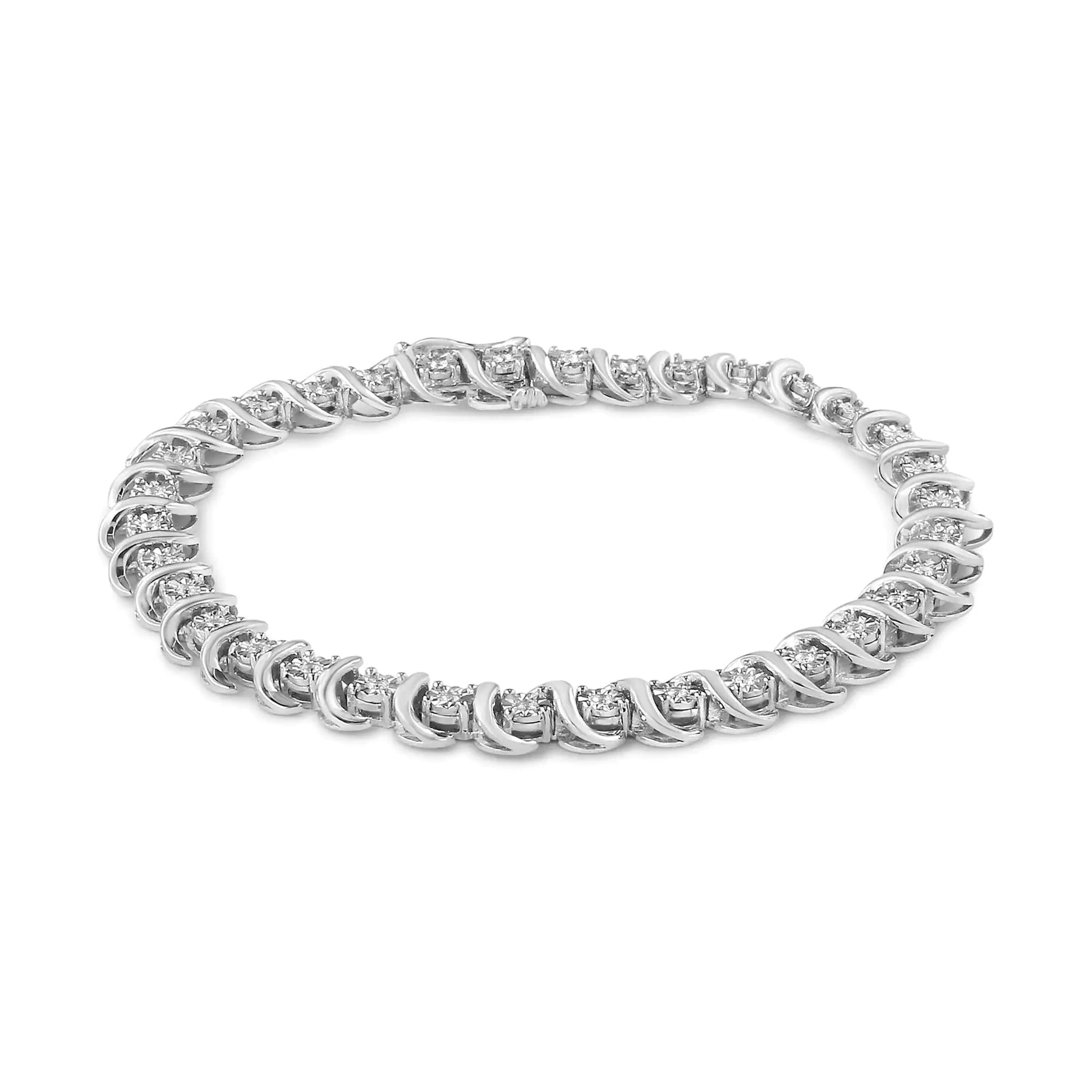 .925 Sterling Silver 1/3 Cttw Miracle-Set Diamond "S" Link Tennis Bracelet (I-J Color, I3 Clarity) - Size 7.25" | Fashionsarah.com