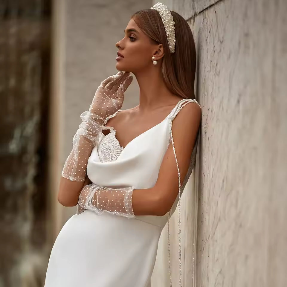 Bride Soft Dots Tulle Wedding Gloves - Fashionsarah.com