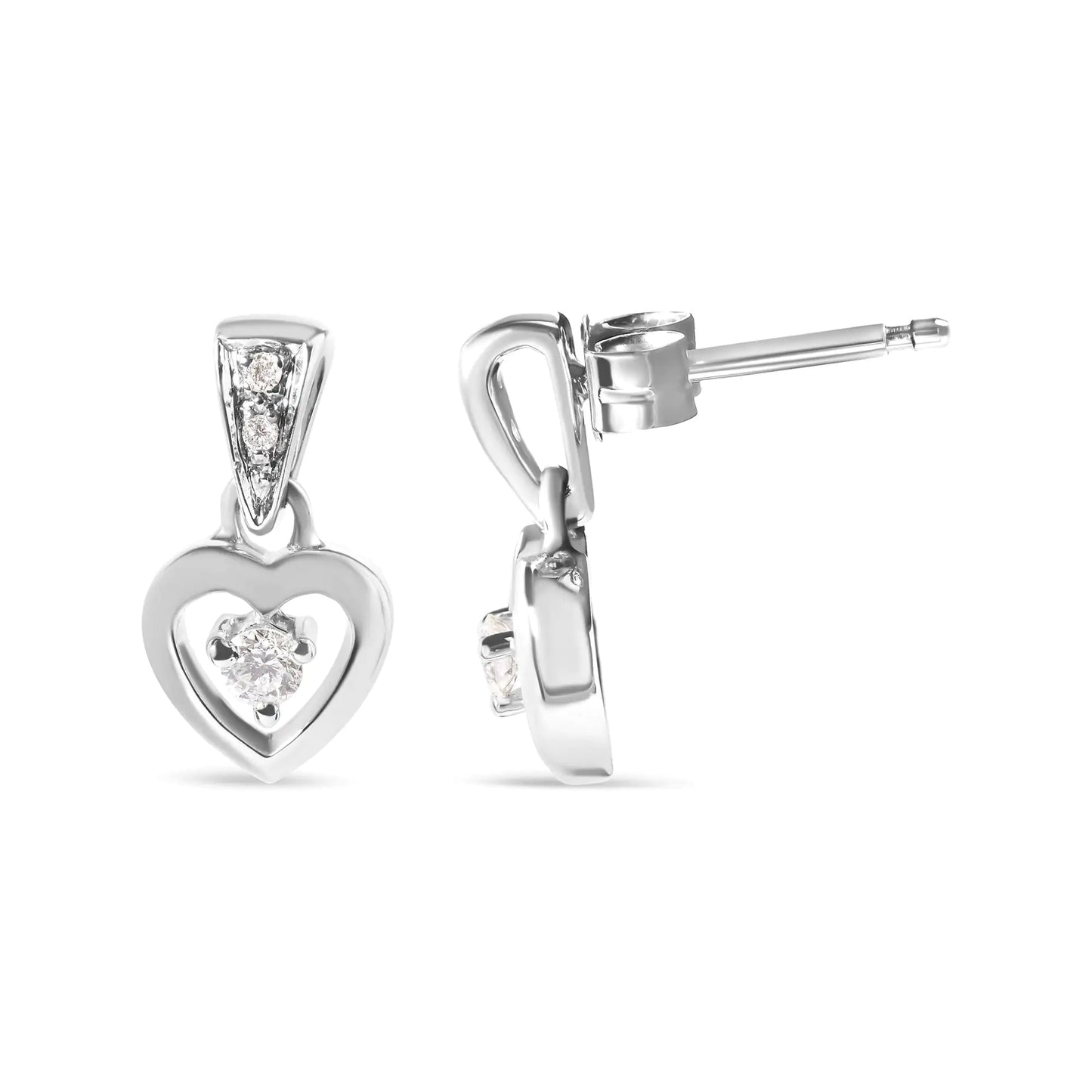 14K White Gold 1/6 Cttw Diamond Dangle Heart Stud Earrings (H-I, SI2-I1) | Fashionsarah.com