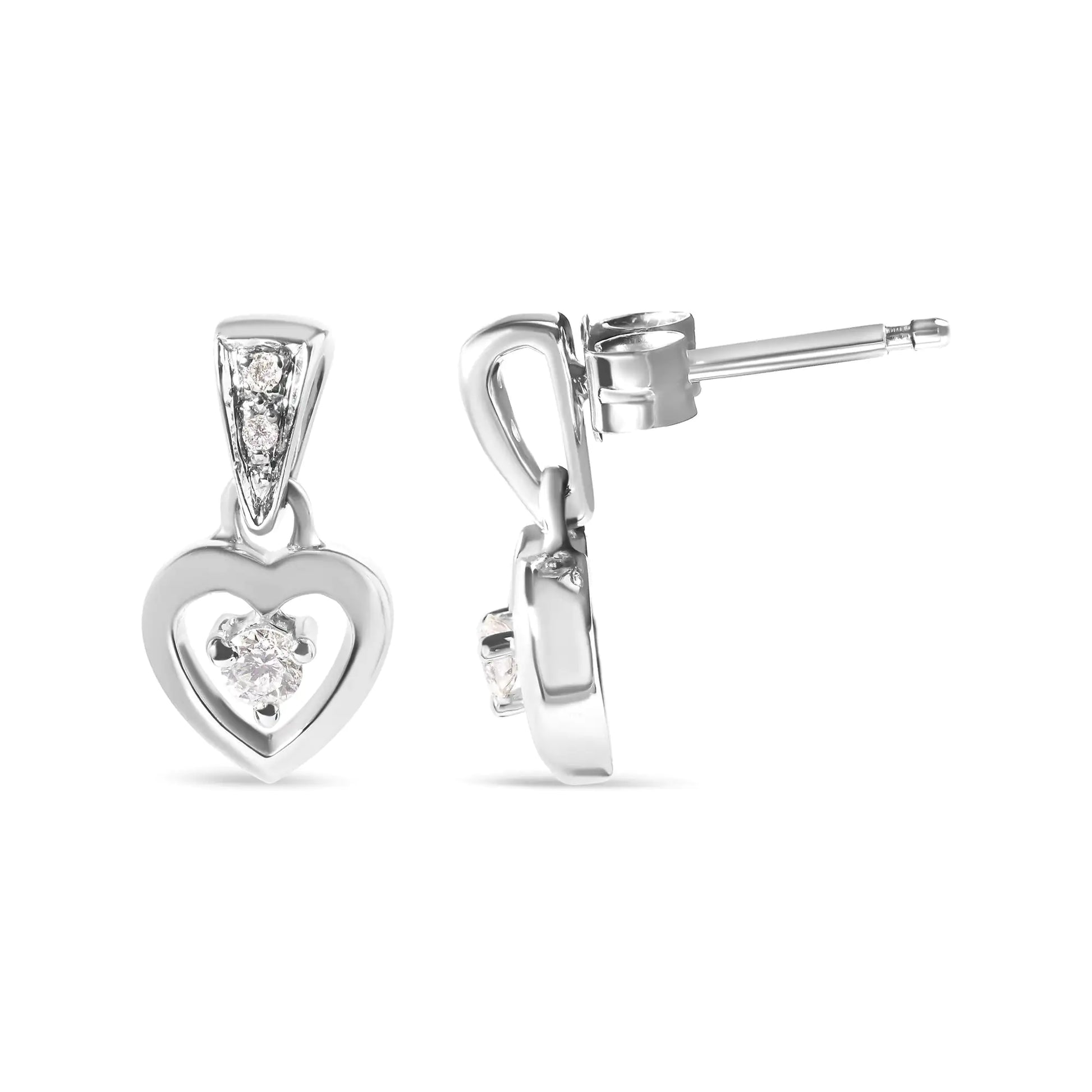 14K White Gold 1/6 Cttw Diamond Dangle Heart Stud Earrings (H-I, SI2-I1) | Fashionsarah.com