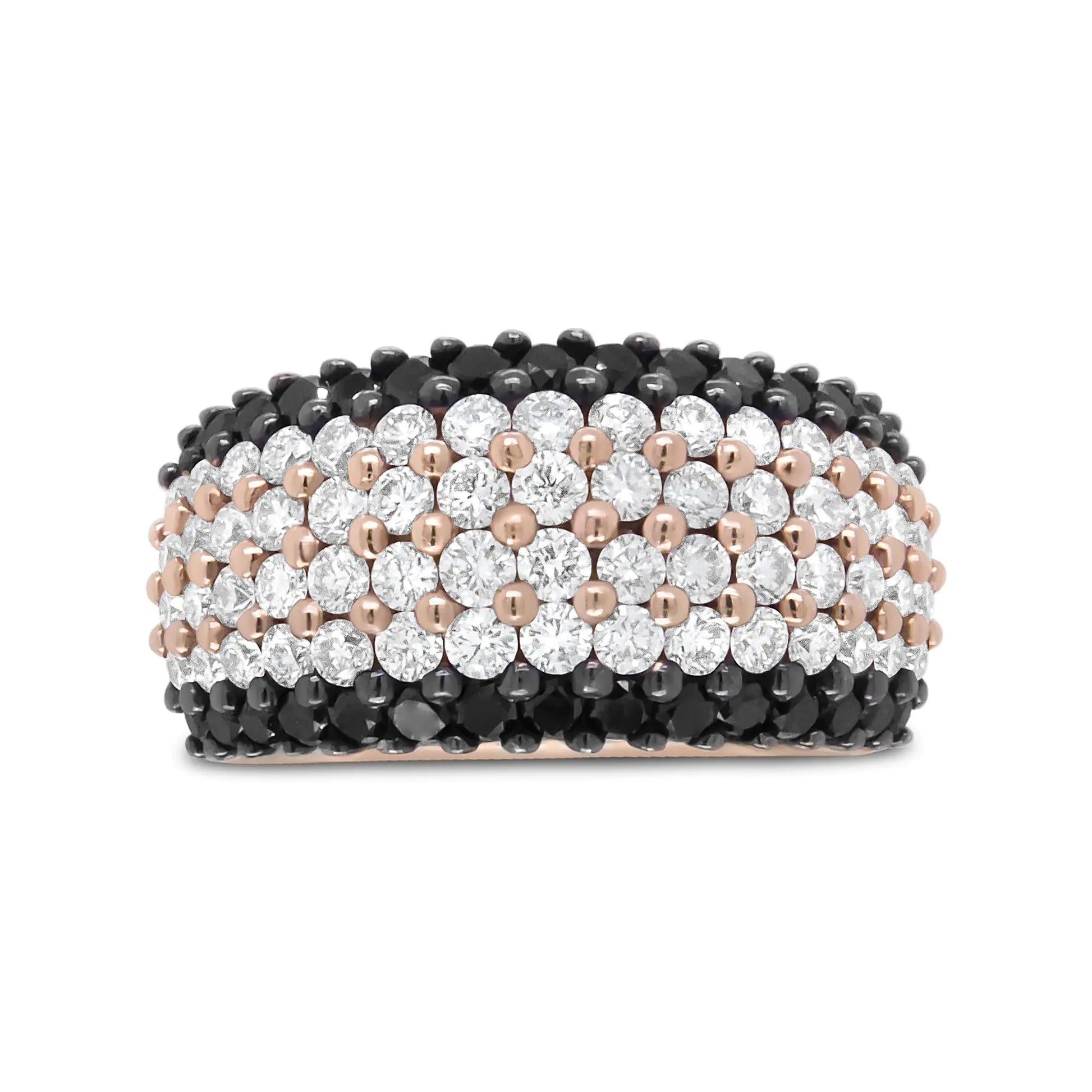 18K Rose Gold 2 1/5 Cttw Black and White Diamond 6 Row Band Ring (F-G and Black Color, VS1-VS2 Clarity) | Fashionsarah.com