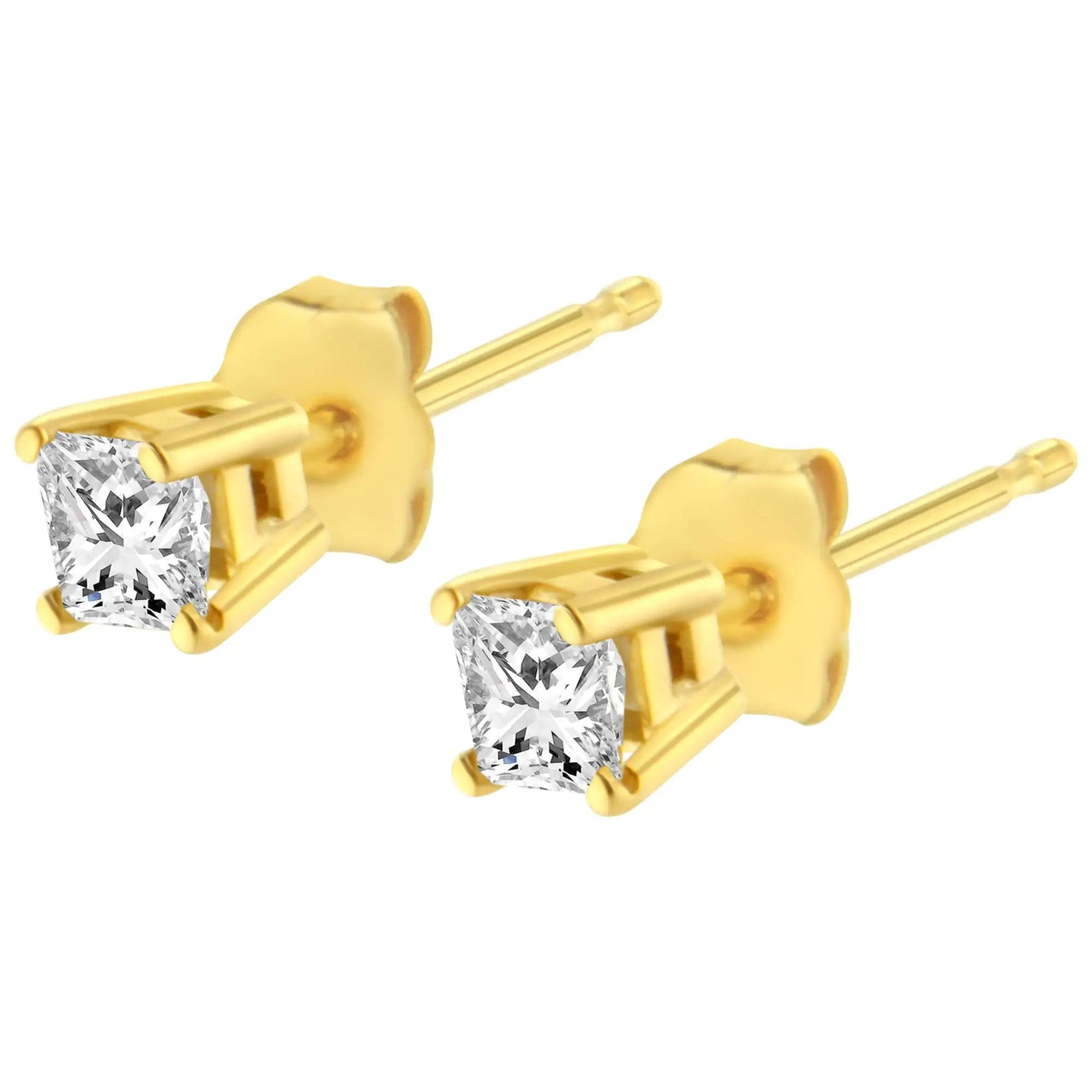 14K Yellow Gold 1/4 Cttw Princess-Cut Square Near Colorless Diamond Classic 4-Prong Solitaire Stud Earrings (H-I Color, I1-I2 Clarity) | Fashionsarah.com