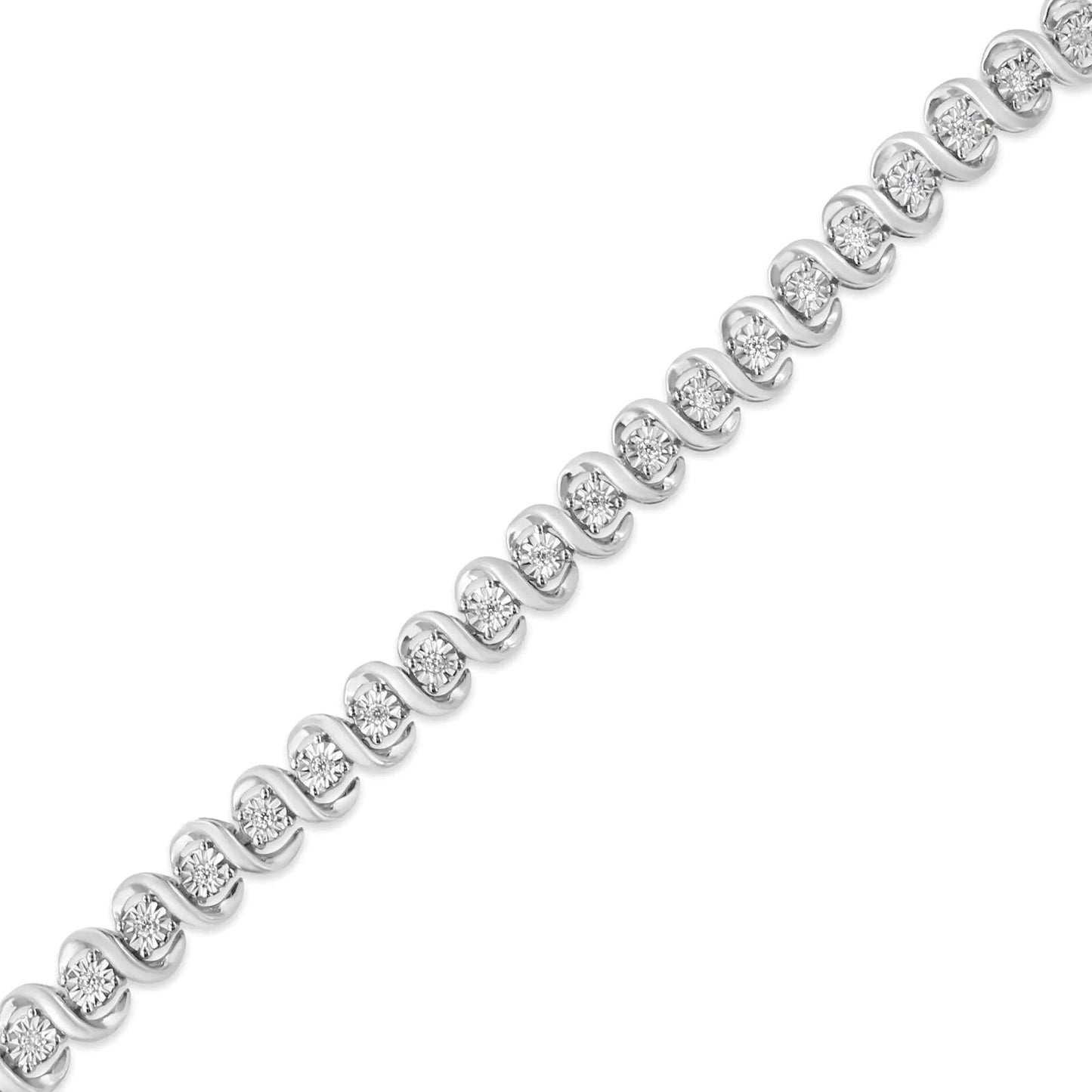 .925 Sterling Silver 1/3 Cttw Miracle-Set Diamond "S" Link Tennis Bracelet (I-J Color, I3 Clarity) - Size 7.25" | Fashionsarah.com