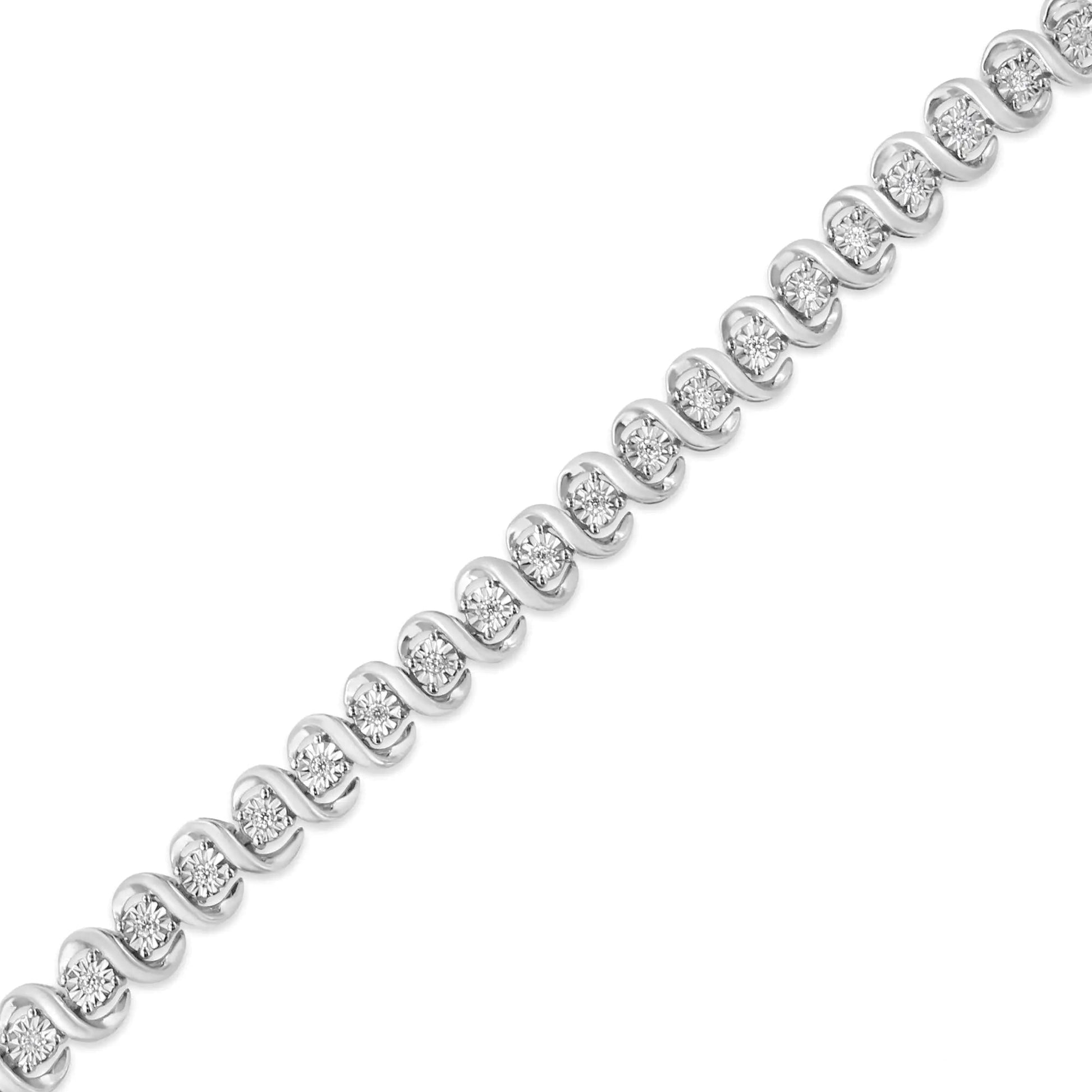 .925 Sterling Silver 1/3 Cttw Miracle-Set Diamond "S" Link Tennis Bracelet (I-J Color, I3 Clarity) - Size 7.25" | Fashionsarah.com