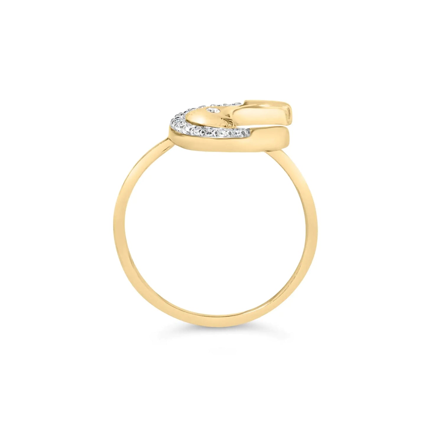 10K Yellow Gold 1/10 Cttw Diamond Crescent Moon Ring (I-J Color, I1-I2 Clarity) | Fashionsarah.com