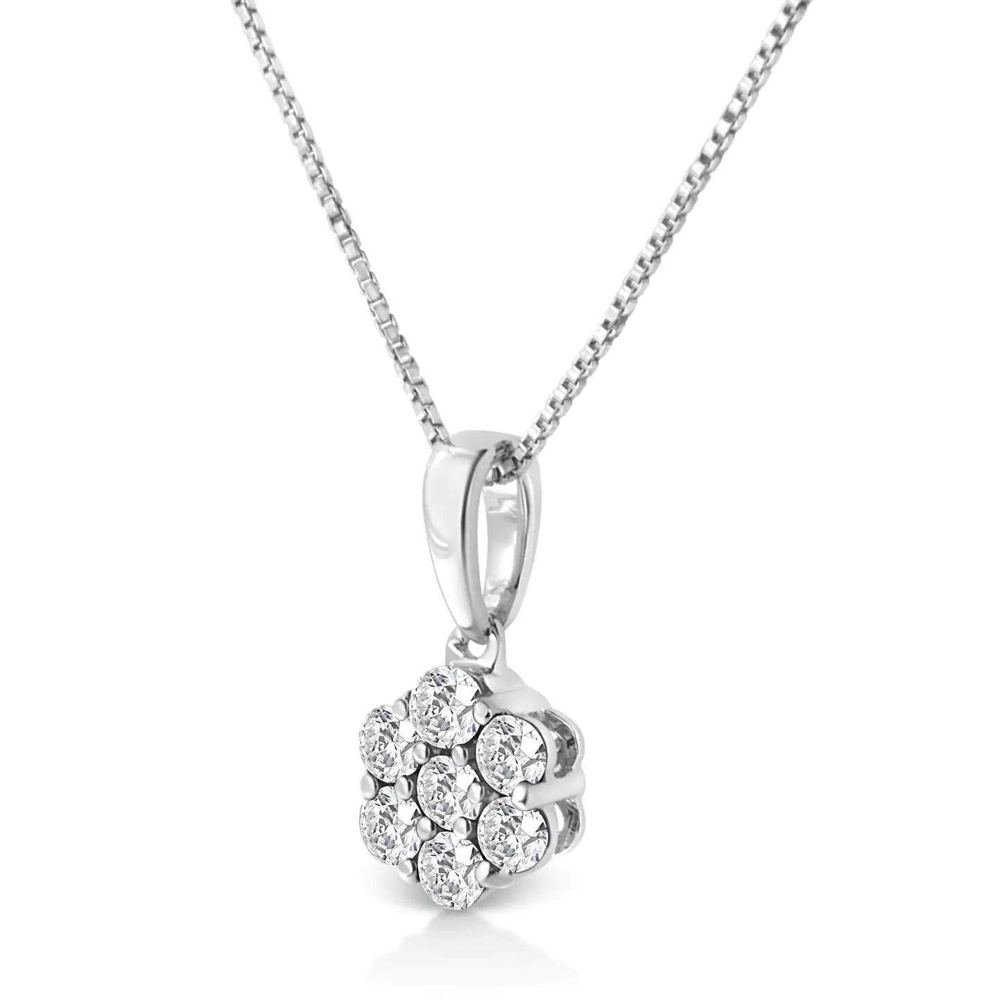 14KT White Gold 1/2 cttw Diamond Floral Cluster Pendant Necklace (HI, SI2-I1) | Fashionsarah.com