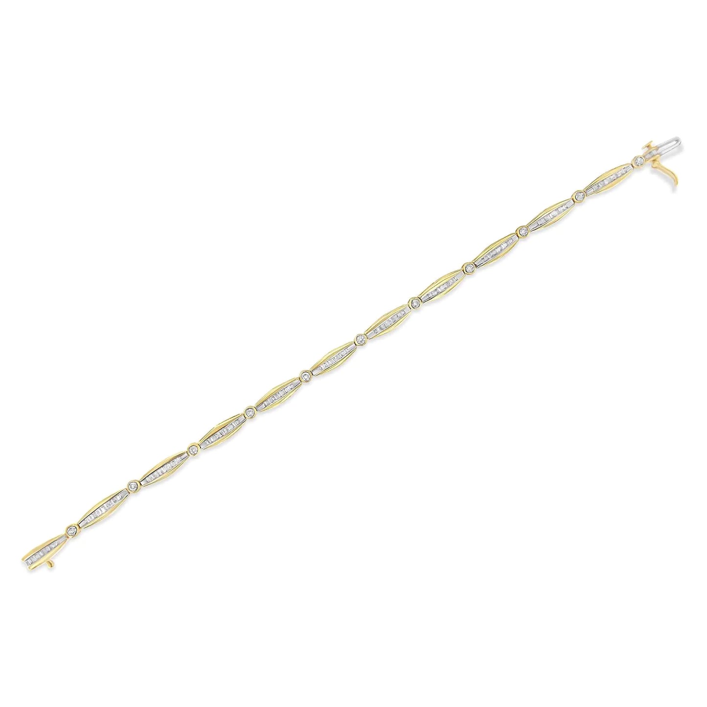 14K Yellow Gold 1-1/2 Cttw Round Brilliant-Cut & Diamond Bezel and Tapered Link 7" Tennis Bracelet (H-I Color, I1-I2 Clarity) | Fashionsarah.com