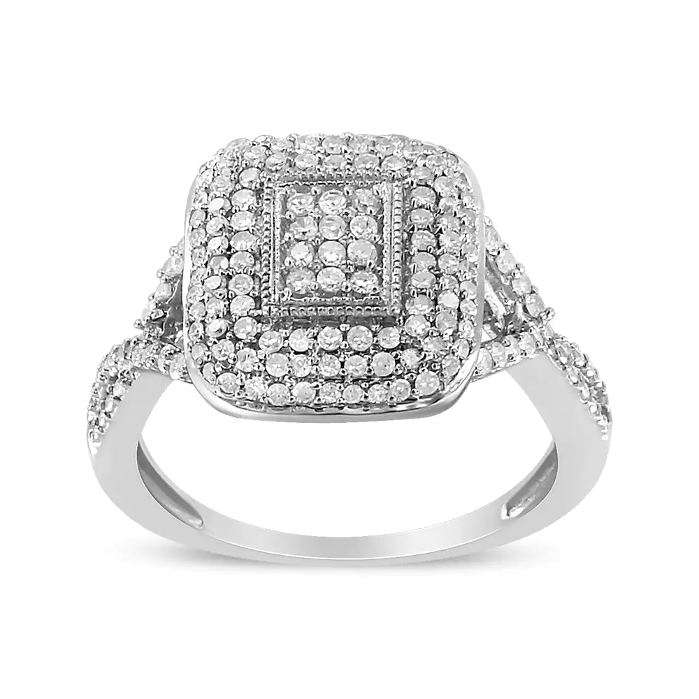 .925 Sterling Silver 1/2 Cttw Round-Cut Diamond Cluster Cushion Ring (I-J , I1-I2) | Fashionsarah.com