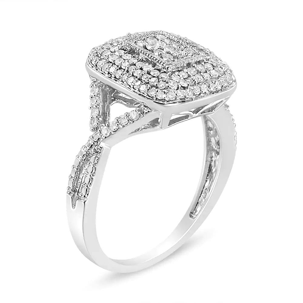 .925 Sterling Silver 1/2 Cttw Round-Cut Diamond Cluster Cushion Ring (I-J , I1-I2) | Fashionsarah.com