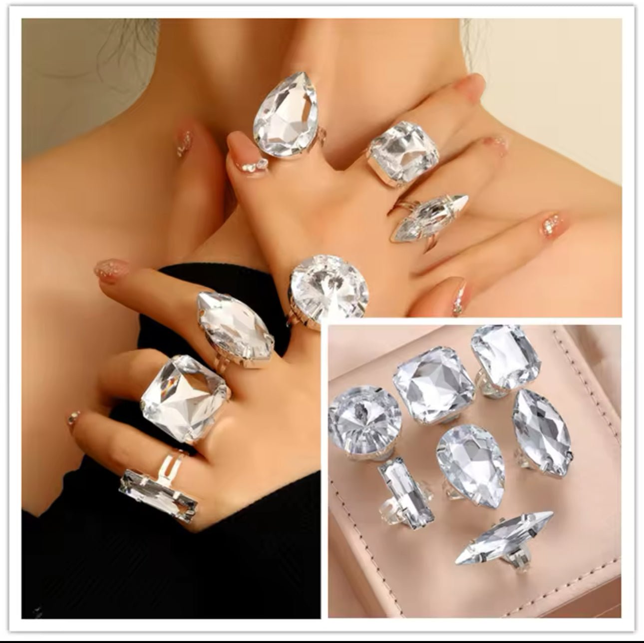 Fashionsarah.com Fashionsarah.com 7pcs Rings Set Exaggerate Large Ring Hand Jewelry Set