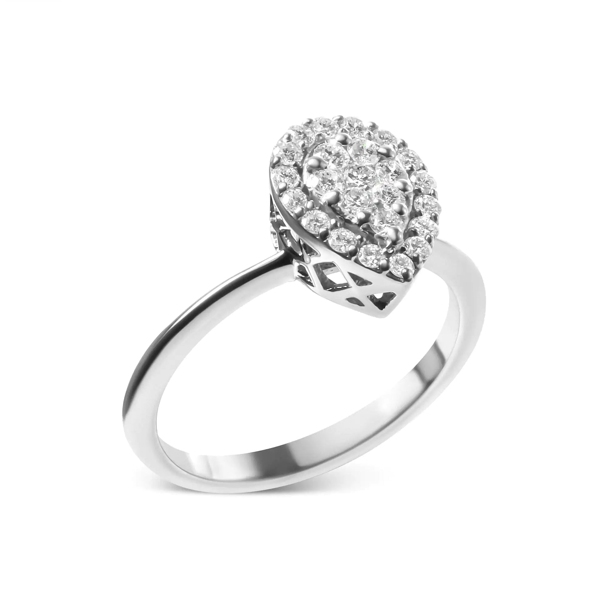 10K White Gold 3/8 Cttw Round-Cut Lab Grown Diamond Cluster Pear Promise Ring (G-H Color, VS2-SI1 Clarity) | Fashionsarah.com