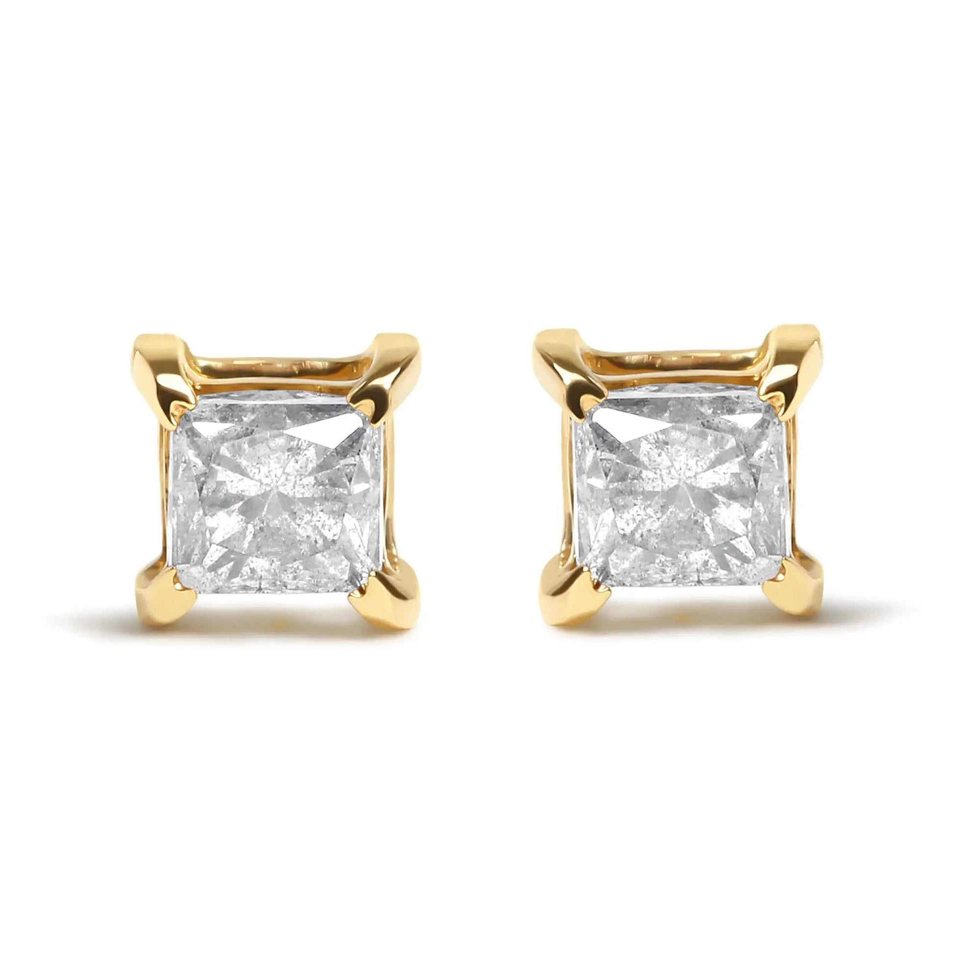 IGI Certified 14K Yellow Gold 5/8 Cttw Princess Diamond 4-Prong Classic Stud Earrings (K-L Color, SI2-I1 Clarity) | Fashionsarah.com