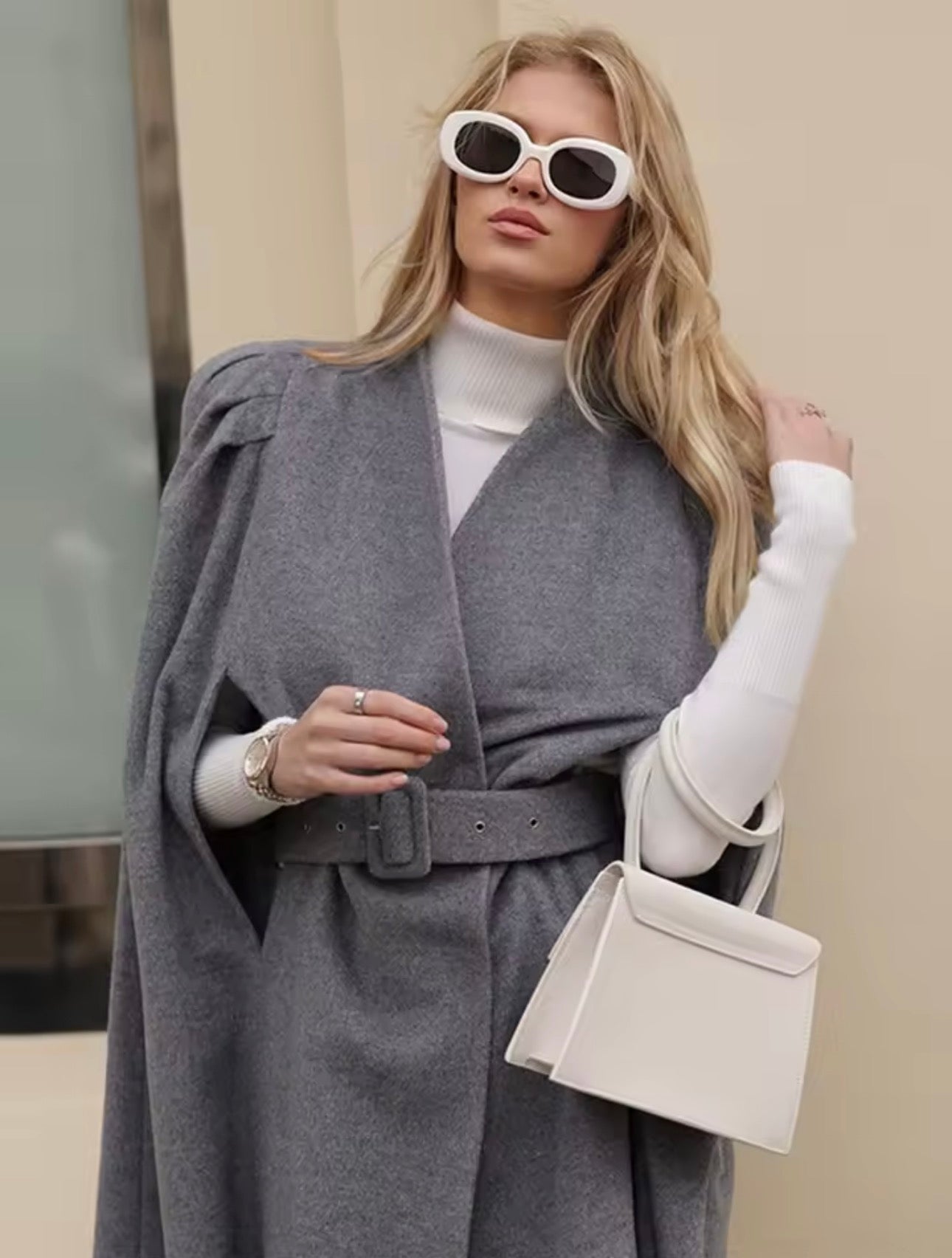 Elegant Belted Shoulder Pleated Coats - Fashionsarah.com