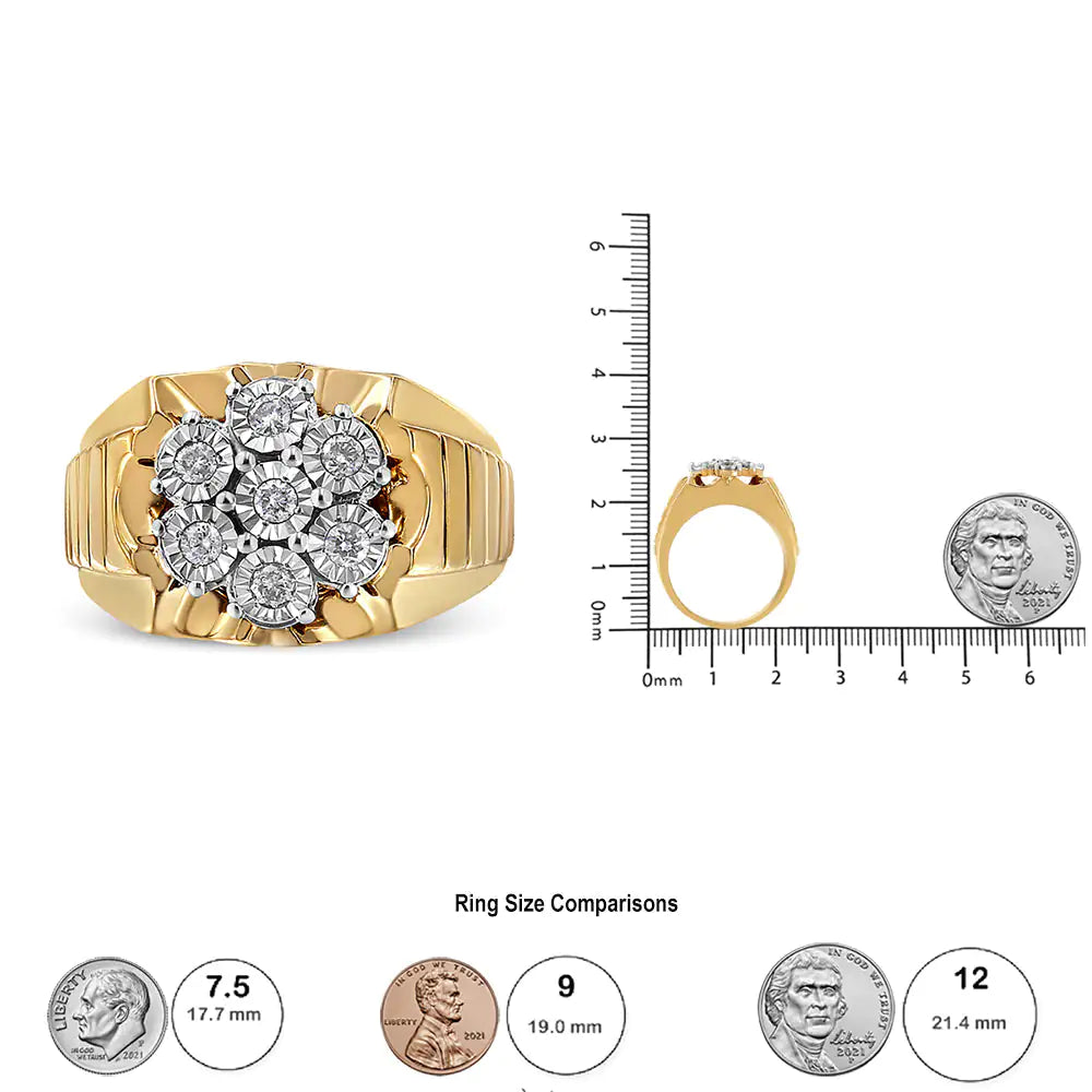 14K Yellow Gold Plated .925 Sterling Silver 1/3 Cttw Miracle-Set Floral Diamond Cluster Ring (I-J Color, I1-I2 Clarity) | Fashionsarah.com