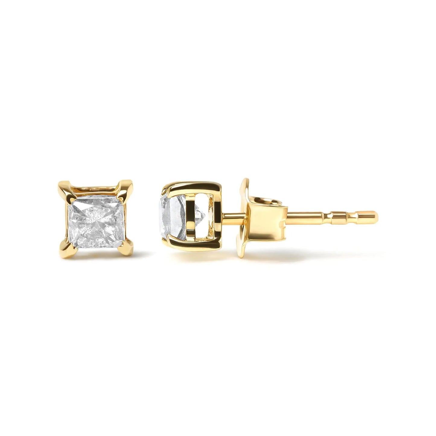 IGI Certified 14K Yellow Gold 5/8 Cttw Princess Diamond 4-Prong Classic Stud Earrings (K-L Color, SI2-I1 Clarity) | Fashionsarah.com