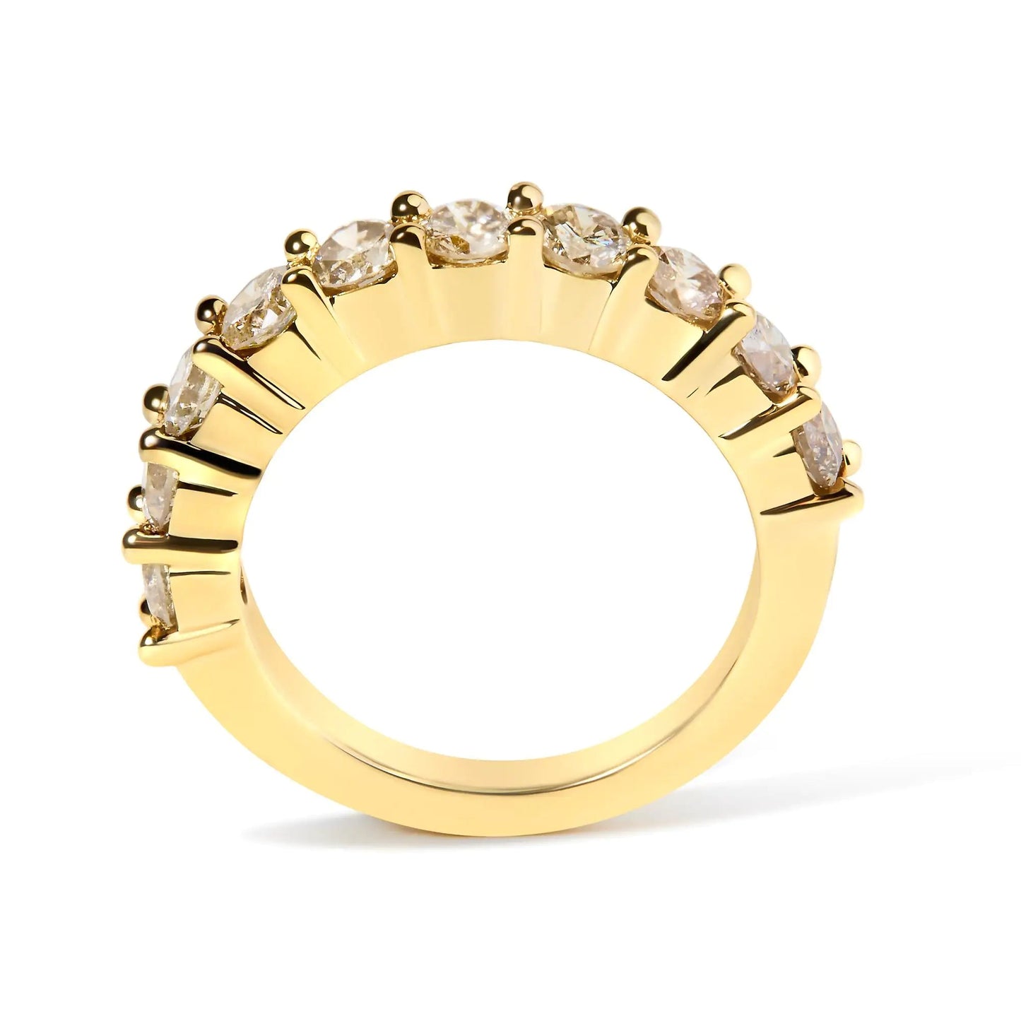 14K Yellow Gold Plated .925 Sterling Silver 2.0 Cttw Round Brilliant Cut Diamond 10 Stone Anniversary Band Ring (J-K Color, I1-I2 Clarity) | Fashionsarah.com