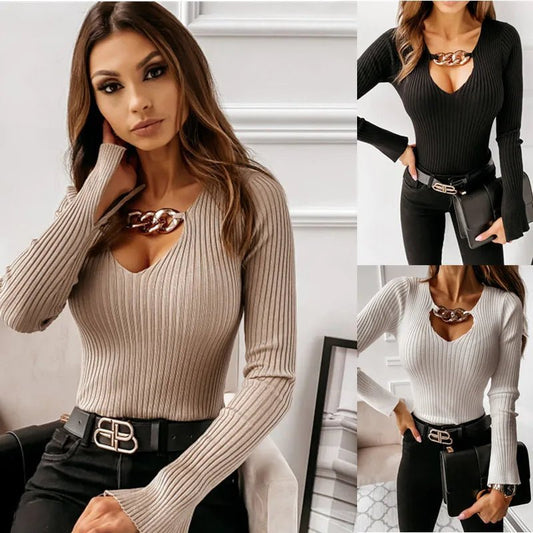 Elegant Deep V Neck Women Tops | Fashionsarah.com