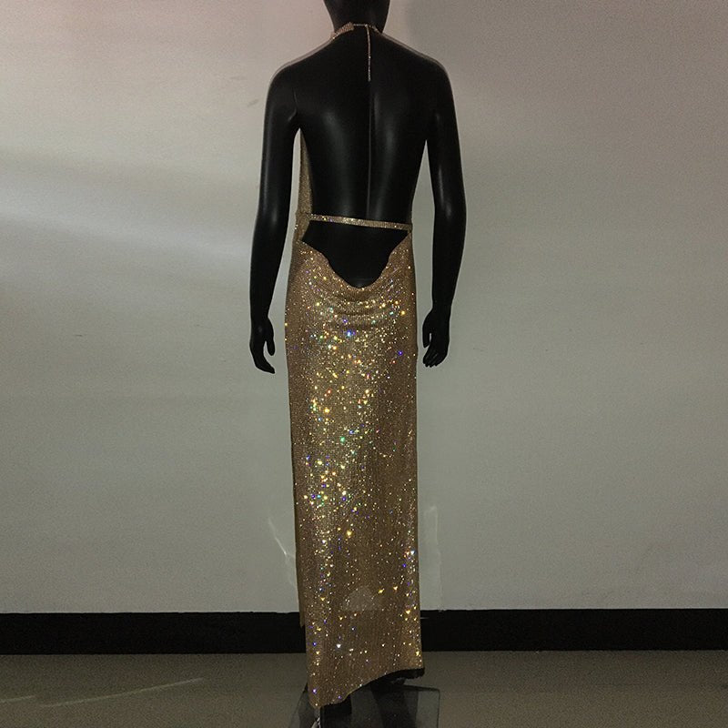 Fashionsarah.com Luxury Halter Rhinestone Sequins Dress