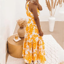 Load image into Gallery viewer, Orange Floral Print Pleated Dress | Fashionsarah.com