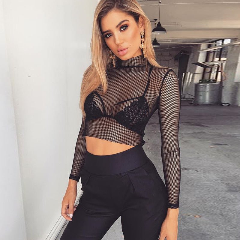 Black Mesh Crop Top | Fashionsarah.com