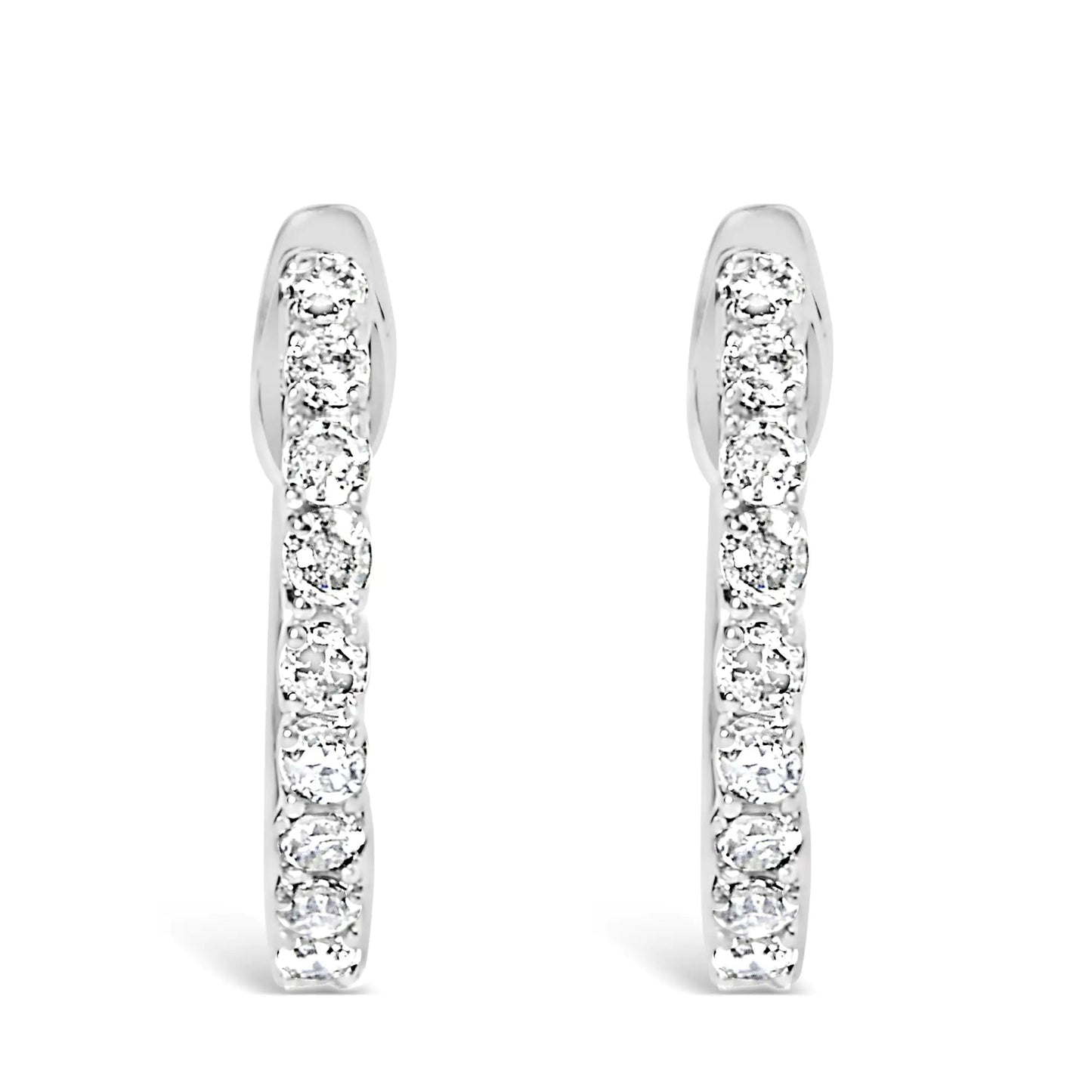 .925 Sterling Silver 1/6 Cttw Diamond Petite Hoop Earrings (I-J Color, I2-I3 Clarity) | Fashionsarah.com