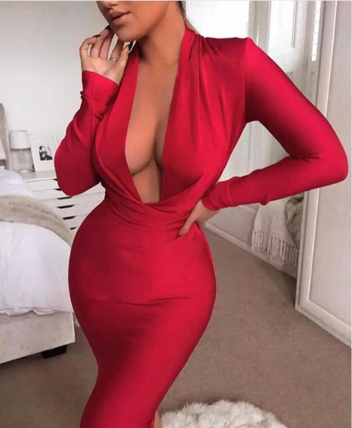 V-neck Bodycon Dress | Fashionsarah.com