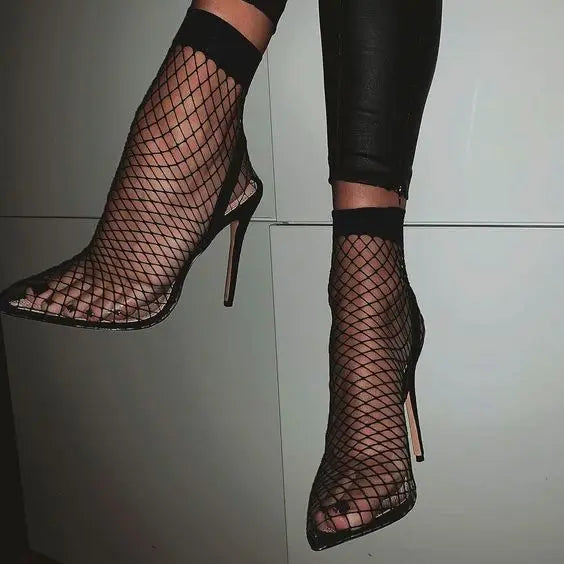 Fashionsarah.com Fishnet Transparent Pointed Toe Heels