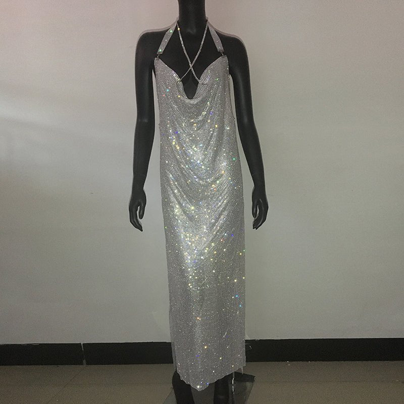 Fashionsarah.com Luxury Halter Rhinestone Sequins Dress