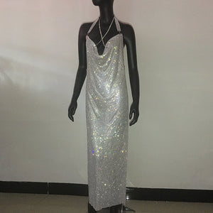 Luxury Halter Rhinestone Sequins Dress | Fashionsarah.com