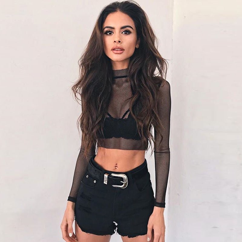 Black Mesh Crop Top | Fashionsarah.com