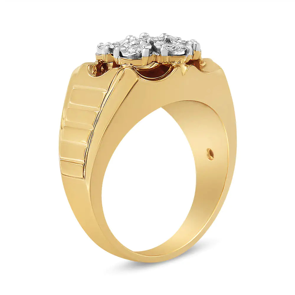 14K Yellow Gold Plated .925 Sterling Silver 1/3 Cttw Miracle-Set Floral Diamond Cluster Ring (I-J Color, I1-I2 Clarity) | Fashionsarah.com